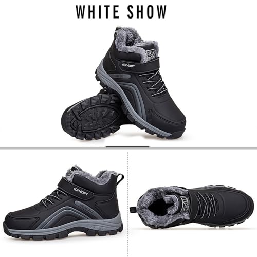 Women'S Leather Hook And Loop Platform Snow Boots Comfort Warm Fur Lined Waterproof Non-Slip Outdoor Walking Shoes Winter Leisure Boots2