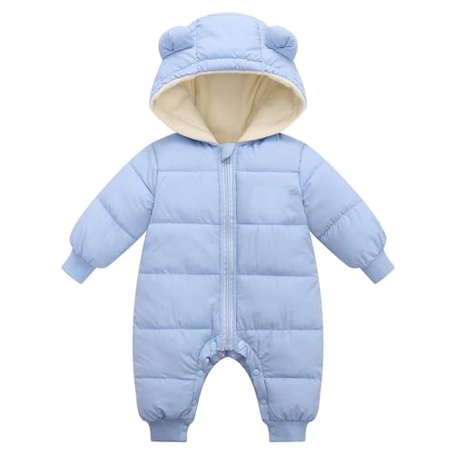 luohaibell - Mono de nieve para bebés y niñas, mameluco con capucha, forro polar, chaqueta de invierno (azul, 3-6 months)