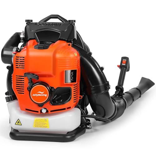 JellyMoving 75.6CC 4-Stroke Backpack Leaf Blower Gas Powered w/706CFM & 206MPH, Large Capacity Air Filter, No Fuel Mixing, 1.9 L Large Fuel Tank, Gas Leaf Blower for Yard Lawn Care