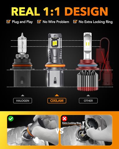 Image of OXILAM 9004 /HB1 LED Light Bulbs, 1200% Brighter 60000LM 6500K Cool White, Wireless, Anti-Flicker, IP68 Waterproof, 70,000Hrs, 1:1 Mini Size, Compatible with Cars SUVs Trucks, Pack of 2