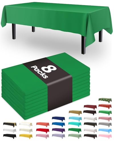 Image of Pureegg Plastic Table Cloth Disposable 8 Pack 54 x 108 Inch, Green
