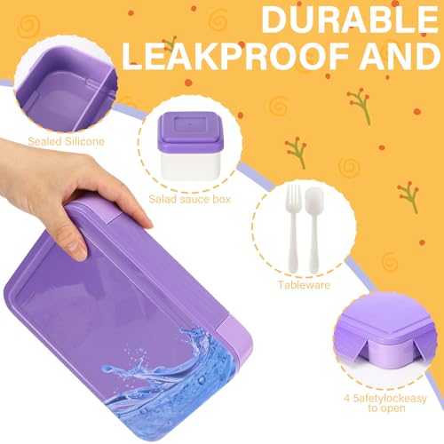 Sprifityy Brotdose Kinder mit Fächern,1330 ml auslaufsichere Lunchbox, geeignet für Schule,Picknick,Reise-Lunchbox,geeignet für Erwachsene, Mädchen & Jungen, mikrowellen-/spülmaschinenfest (Lila)