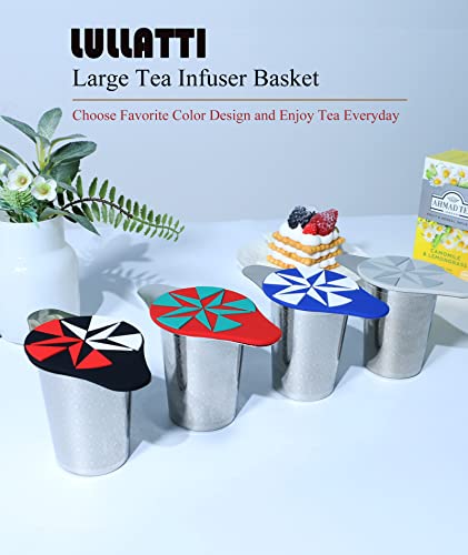 Lullatti Extra Fine Mesh Tea Infuser Basket With Grey Silicone Lid, 18/8 Stainless Steel Large Capacity Tea Strainer For Brewing Tea, Coffee, Iced Tea - Fits Mugs/Cups/Mason Jars/Pitcher #TOP5
