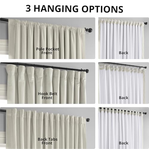 HPD Half Price Drapes Signature Velvet Thermal Blackout Curtains for Living Room 120 Inch Long (1 Panel) Rod Pocket Insulated Blackout Curtains for Bedroom Window Curtains, 100W x 120L, Off White