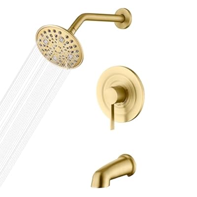 sumerain Modern Shower Faucet Set with 6-Spray Shower Head, Tub Spout and Shower Trim Kit with Valve, Brushed Gold Finish