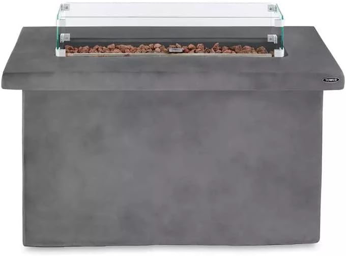 Tower T978529 Magna Large Rectangular Outdoor Gas Fire Pit, Moisture Resistant Magnesium Oxide Construction, Smokeless Flame, Safety Guard and Automatic Shut-off, Weatherproof Cover Included, Grey