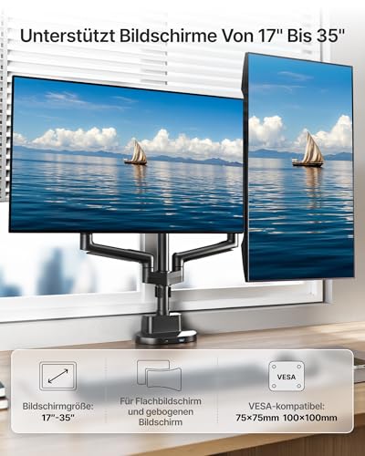 Support Écran PC 2 Écrans monTEK Bras Double Moniteur 17-35 Pouces Noir - 3