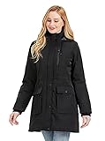  ANNA SUHUAN Damen Winterjacke Winddicht Slim Fit Kapuze Langer Parka Wintermantel mit großen Taschen und Taille Kordelzug, Schwarz, 42