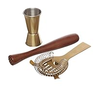 BarCraft Cocktail Tool Kit (3-Piece Gift Set) -Brass Finish, 9 x 9 x 17 cm