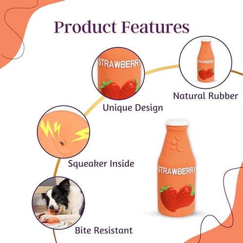 Image of Foodie Puppies Natural Latex Squeaky Play Drink Chew Toy - (Strawberry Juice Toy) for Small to Medium Dogs | Durable, Interactive, Fetch & Chew Safe Play Toy | Reduce Separation Anxiety