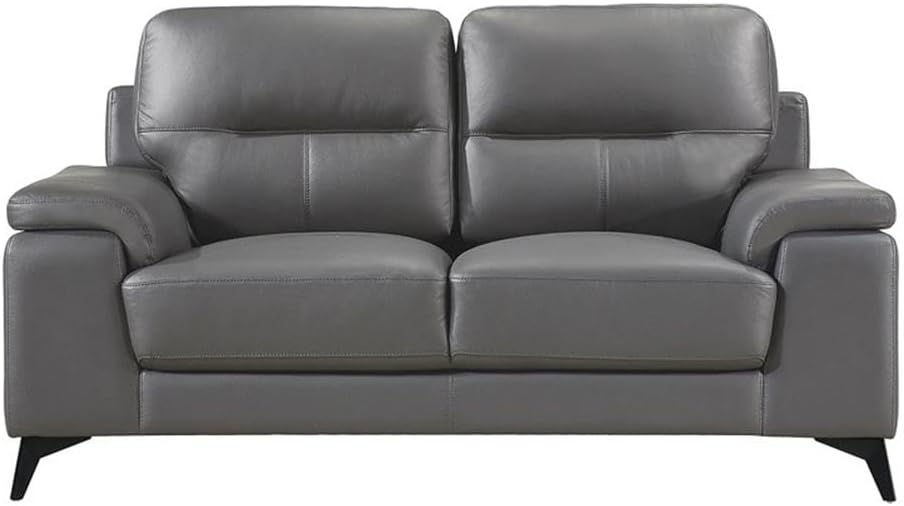 Pemberly Row 2-Piece Sofa Set, Top Grain Leather and Faux Leather, Dark Gray Finish, Pillow-Top Arms, Black Metal Legs, Solid Wood and Plywood Frame, High-Density Foam Cushions, Modern Living Room