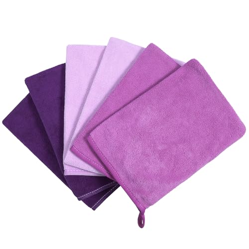 PHOGARY 6 Gants De Toilette Taille 15x21 cm, Très Doux & Absorbant Gants en Microfibre, Léger Petite Serviette Main pour Visage, Serviette Invité Pourpre...