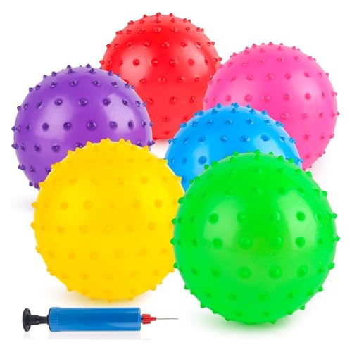 LOVEINUSA 6PCS Bouncy Balls, 7 Inch Sensory Balls for Babies Toddlers, Mini Knobby Ball Spiky Massage Stress Ball with Pump, Party Favors for Kids, Classroom Prize, Goodie Bags Stuffers
