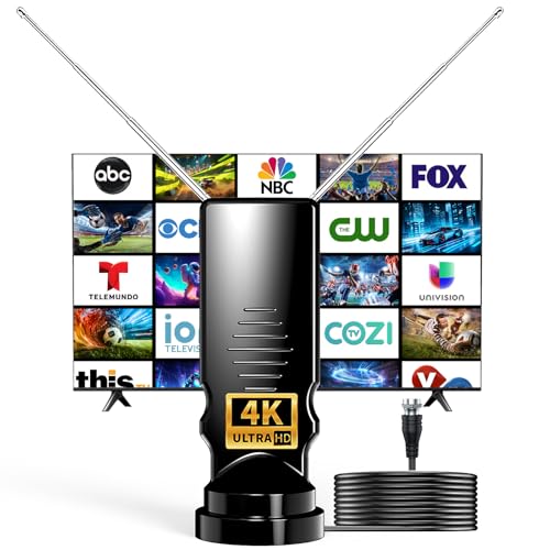 Rabbit Ears TV Antenna Indoor for Smart TV, HDTV Antenna for Local Channels, Digital VHF UHF TV Antenna for Older TVs, Adjustable Rabbit Ear Dipoles, Free OTA Channels, 4K 1080P Ready