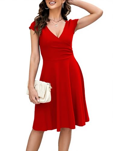 oxiuly Women's 2025 Maternity Clothes Nursing Dresses Fashion Cross V Neck Cap Sleeve Summer Casual Floral Dress OX233 (L, Dark red)