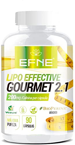 | Lipo Effective Termogénico Con Potente Acción Quemagrasas | Potente para adelgazar | 200Mg de cafeína por cápsula | 90 cápsulas | Té verde + N-acenti + L-fenilalanina + Piperina | Vegano | EFNE |