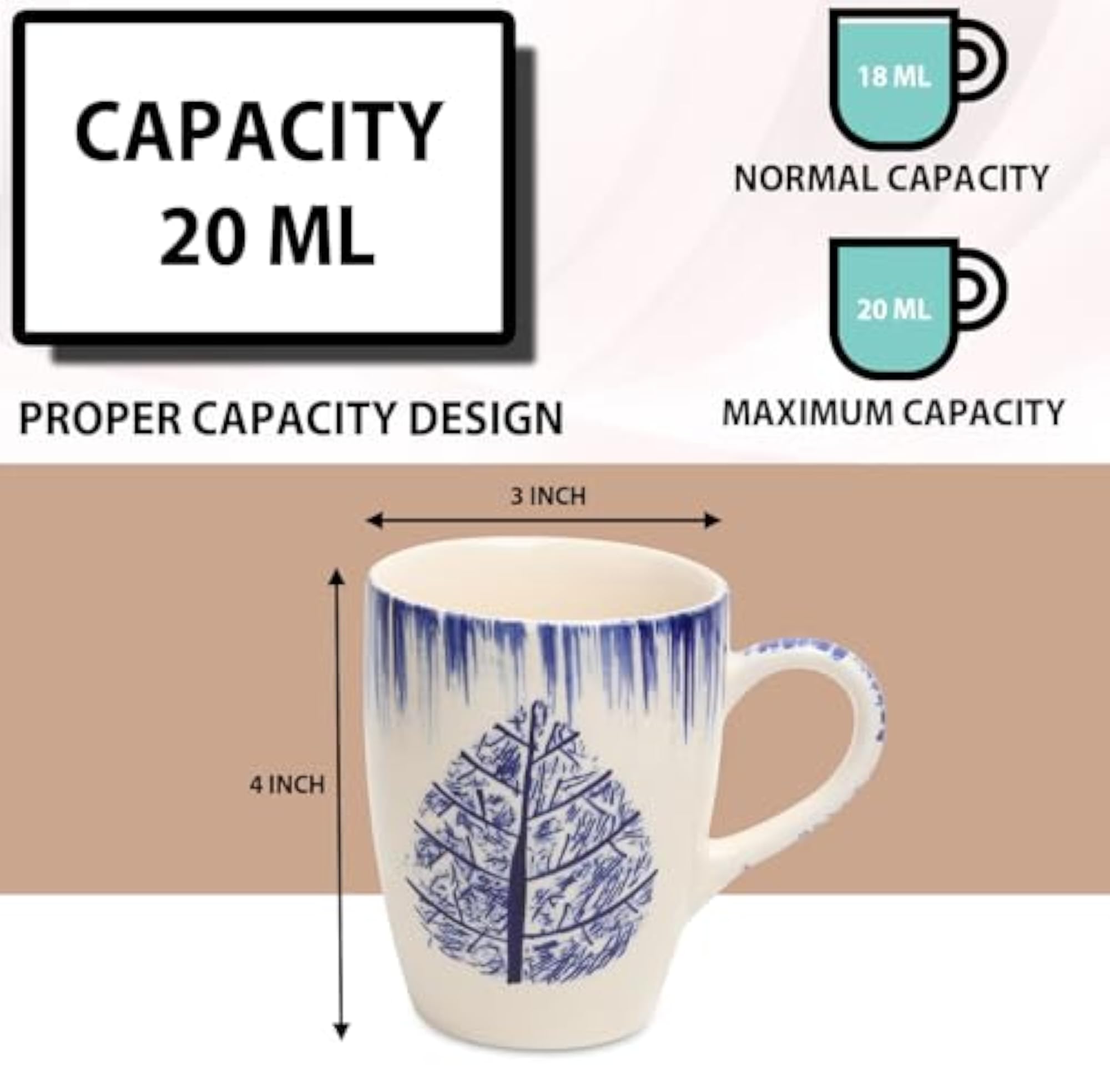 Leaf Pattern Hand Painted Ceramic Coffee Mugs Set of 2