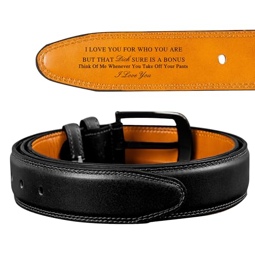 Kenon Personalized Leather Belt Men Gifts, Black Brown Belts Gift for Husband Boyfriend Son, Christmas Birthday Gift