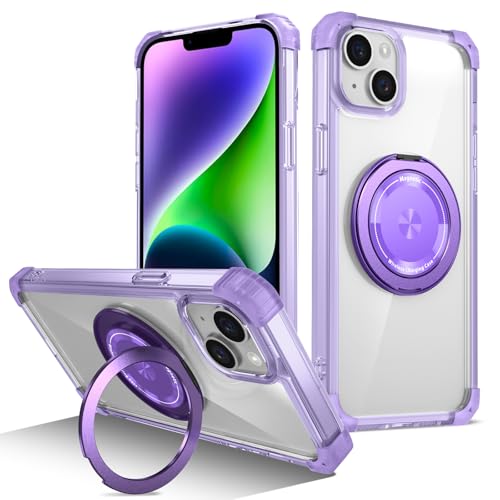 Coque iPhone 15 antichoc violette Golden Shield avec anneau rotatif 360