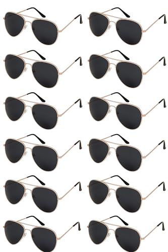Foxxeo 10er Set Pilotenbrillen - Kupfer Party Sonnenbrillen mit schwarzen Gläsern Accessoire für 80er Jahre, Junggesellenabschied, Karneval