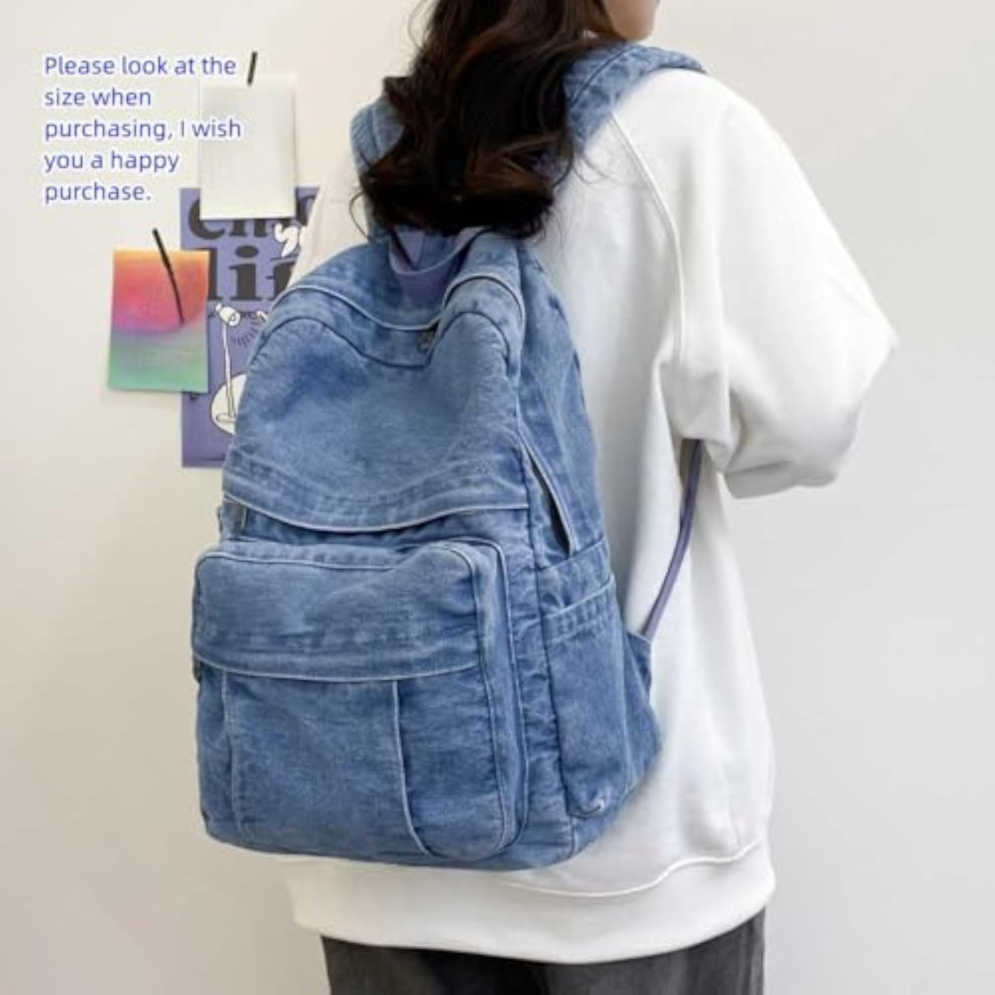 Vintage Style Denim Adjustable Strap Laptop Backpack for Women