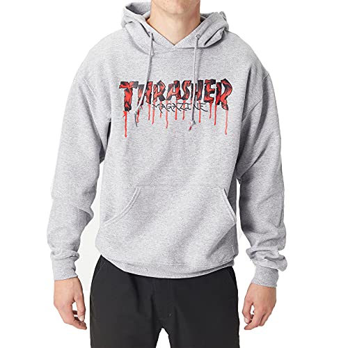 Thrasher Men's Blood Drip Long Sleeve Pullover Hoodie Ash Gray Heather L