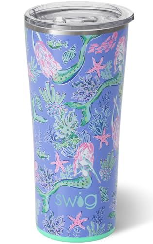 Swig 22 Oz Travel Mug: Perfect Companion for On-the-Go Sipping 7 Swig Life 22oz Insulated Tumbler, Travel Coffee Tumbler with Lid, Cup Holder Friendly Travel Coffee Mug, Stainless Steel Thermos (Under the Sea)