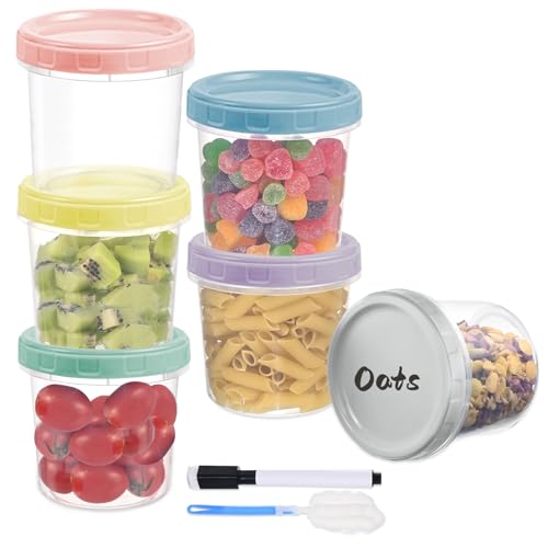 Yomarket 6pcs 16 oz Plastic Deli Containers with Screw Lids, Small Freezer Containers Reusable 2 Cup Food Storage Container with Pen & Brush for Snack Salad Fruit, Microwave & Dishwasher Safe BPA Free