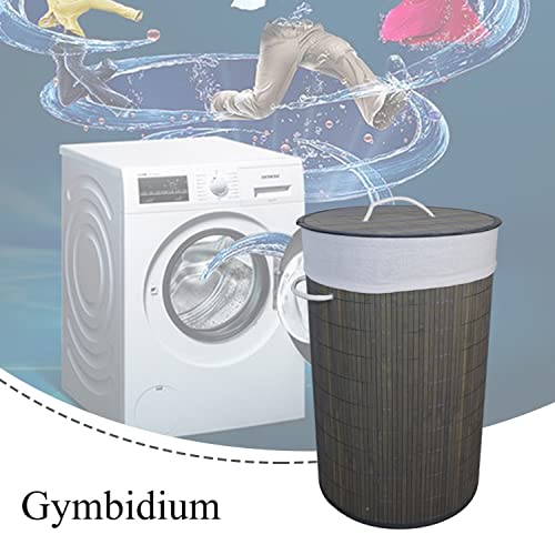 Gymbidium Foldable Durable Bamboo Laundry Basket Hamper With 2 Removable Liner Bags, Bedroom (Round, Grey) #TOP1