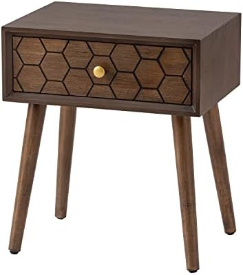 SUNBURY End Table Living Room Small Side Table w Drawer, 20" Brown Side Table Retro Nightstand, Lightweight MDF Accent End Table, Bed Side Table