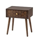 SUNBURY End Table Living Room Small Side Table w Drawer, 20" Brown Side Table Retro Nightstand, Ligh