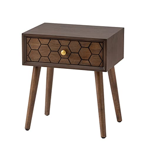 Sunbury End Table Living Room Small Side Table W Drawer, 20" Brown Side Table Retro Nightstand, Lightweight Mdf Accent End Table, Bed Side Table #TOP3