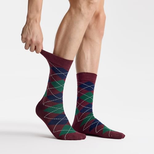 VRD Bamboo Mens Dress Socks for Men, 1-Pack, Maroon, Burgundy Crew Length Mid-Calf Socks, Mens Shoe Size 8-132