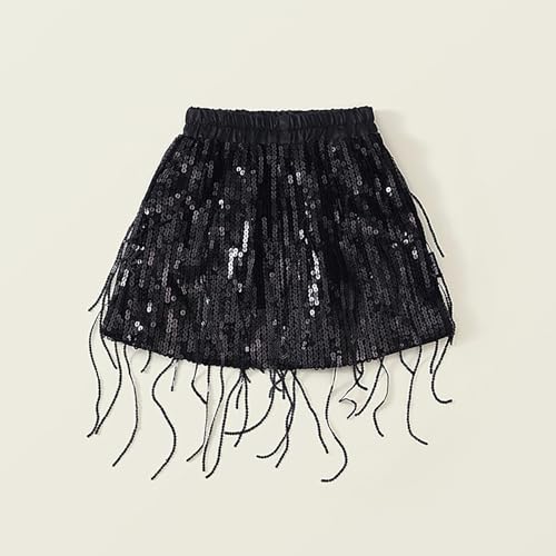 Girls Tassels Sequin Cute Mini Skirt Shiny Sparkle A-Line Party Tulle Skirt Princess Dance Dress for 3-12 Years4