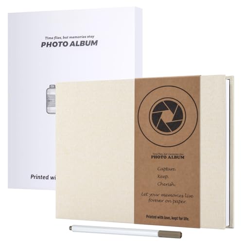 JAECU Album Fotografico Autoadesivo 30x22cm, Copertina di Lino Scrapbook Album Foto 40 Pagine, Regali Nozze Natale Valentino Regalo di Anniversario Compleanno (Beige)
