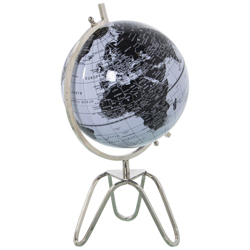 Globe terrestre noir et blanc 20cm en métal pour décoration de bureau moderne