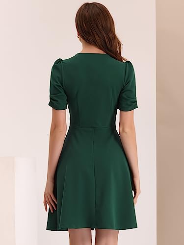 Image of Allegra K Formal Work Dress for Women's Puffy Sleeve A-Line V Neck Office Dresses