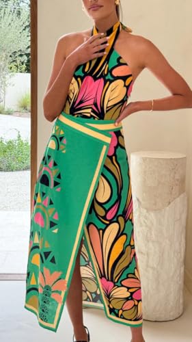 Women Floral Skirt Casual Split Midi Long Skirt Summer Vacation Outfits4