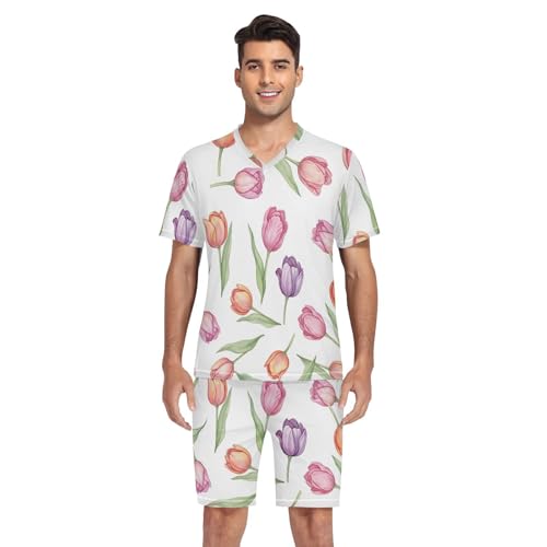 Men's Pajama Sleep Sets Short Sleeve V Neck 2 Pcs Sleepwear with Pockets, S-XXL4