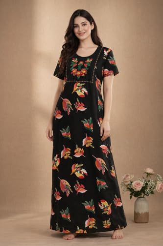 Image of Bahumaan Pure Cotton Nighty for Woman | Floral Gown for Women Nightwear with Pocket | Cotton Nighty for Women Stylish | Perfect for Daily Comfort | Maxi Women