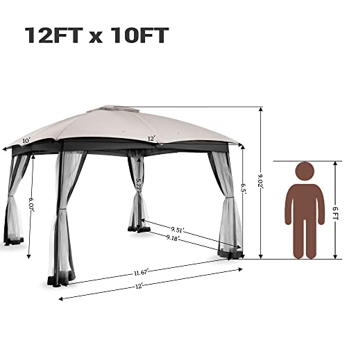 Fab Based 10X12 Gazebo For Patio, Double Vent Canopy Gazebo With Netting Screen, Outdoor Heavy Duty Steel Patio Gazebo, Waterproof And Portable Gazebo For Deck Backyard Lawn And Garden (Ash Grey) #TOP5
