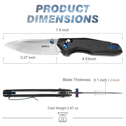 Image of Dispatch Axis Lock Folding Pocket Knife with Clip, 3.27 inch D2 Steel Blade and Carbon Fiber Handle, Camping Folding Knives for Men Women Hiking Survival Pocketknife