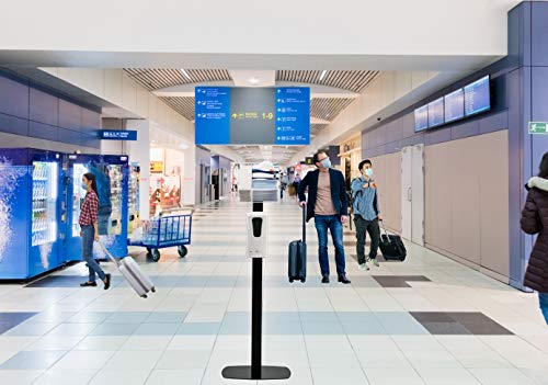 Image of Sanitizing Floor Stand - CTA Premium Thin Profile Floor Stand Sanitizing Station with Heavy-Duty Secured Acrylic Glove and Mask Boxes and Automatic Soap /Hand Sanitizer Dispenser (SAN-CHK1B) - Black