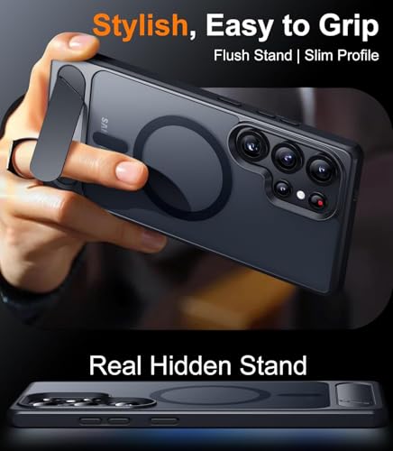 Image of Elzzi Magnetic Cover Compatible for Samsung S25 Ultra 5g Case with Adjustable Metal Kickstand, Compatible with Mag-Safe Translucent Matte Shockproof Protective Phone Case, Blue