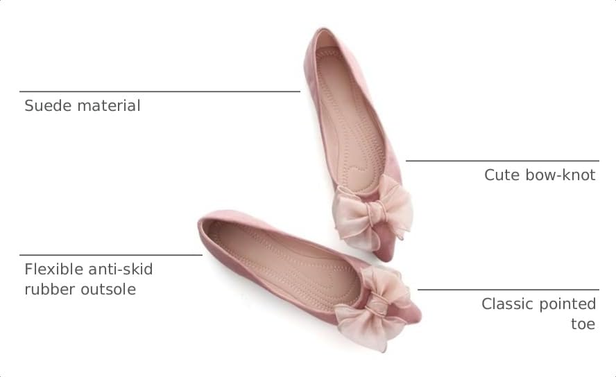 Image of SAILING LU Womens Bowknot Ballet Flats Pointy Toe Suede