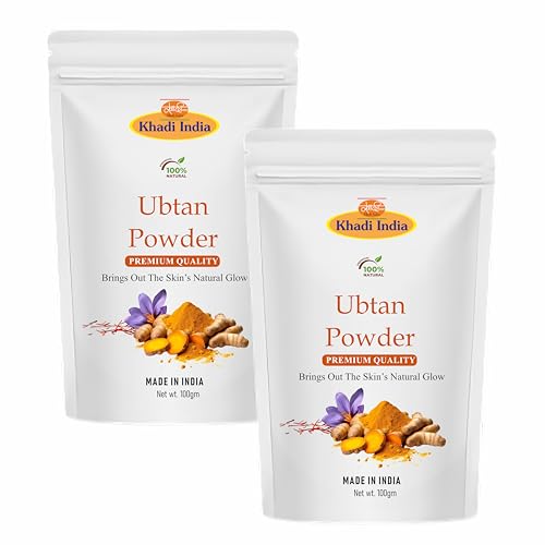 Image of Khadi 100% Pure Organic Haldi Ubtan Powder Face Pack for Face, Body-Fairness, Lightening, Glowing Skin, Remove Dead Skin, Turmeric Moisturizer with Pure Saffron (Pack Of 1, Ubtan) (400 GM)