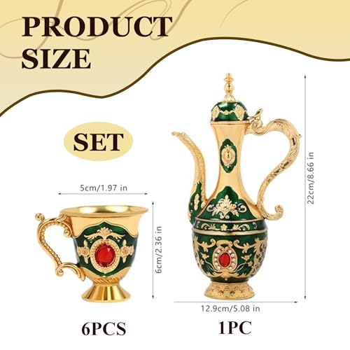 Service à thé marocain et café turc en métal vert ciselé - 3