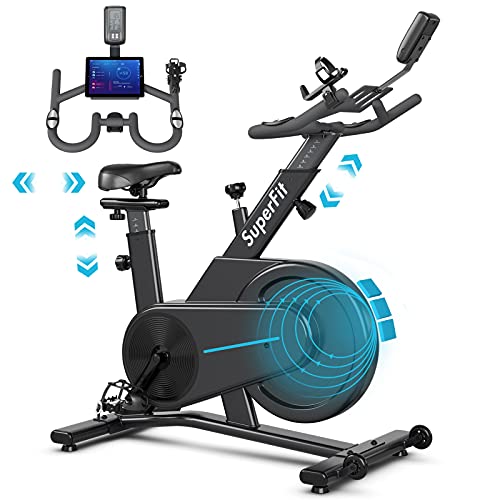 Goplus Magnetic Exercise Bike, Stationary Cycling Bike with Adjustable Seat & Handle, Fitness Bike with Heavy-duty Flywheel, Spinning Bicycle with Smooth Quiet Belt for Home Office Gym