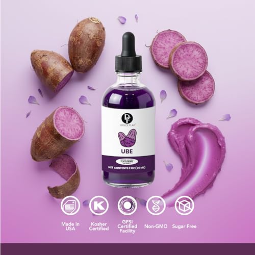 Dolce Flav Purple Ube Extract – 2 Ounce Water-Soluble Kosher, Sugar-Free, Concentrated Sweet Ube Flavoring for Baking, Ice Cream & Pastries, Includes Measured Dropper