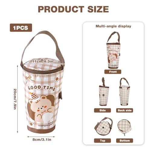 Image of HASTHIP Water Bottle Bag Thermal Drink Carrier Bag Cartoon Cup Bottle Cooler with Handle, Thermal Takeaway Drink Insulation Tote with Zip-up Top & Straw Hole